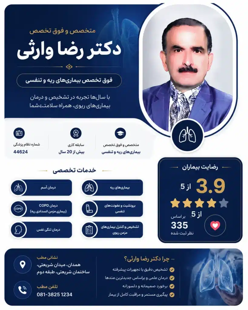 دکتر رضا وارثی متخصص ریه در همدان در مطب