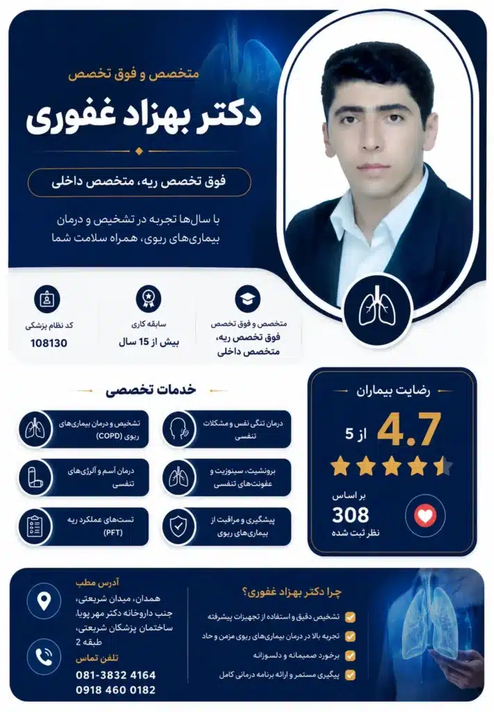  دکتر بهزاد غفوری پزشک ریه و دستگاه تنفسی همدان